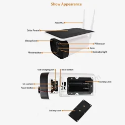 TELECAMERA 1080P WIFI WIRELESS CCTV PANNELLO SOLARE VISIONE NOTTURNA IR ALLARME