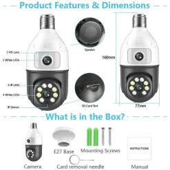 TELECAMERA WIFI DA INTERNO ESTERNO 5 MP VIDEOCAMERA LAMPADINA CON DOPPIA LENTE