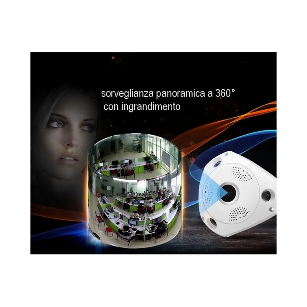 TELECAMERA WIFI PANORAMICA IP GRANDANGOLO 360° VRCAM FISHEYE 4 TELECAMERE IN 1