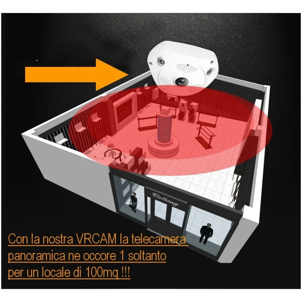 TELECAMERA WIFI PANORAMICA IP GRANDANGOLO 360° VRCAM FISHEYE 4 TELECAMERE IN 1