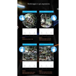 TELECAMERA WIFI PANORAMICA IP GRANDANGOLO 360° VRCAM FISHEYE 4 TELECAMERE IN 1