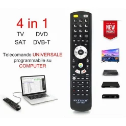 TELECOMANDO UNIVERSALE 4IN1 TV DVD SAT DVB-T PROGRAMMABILE DA COMPUTER COM-T021
