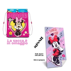 TELO MARE IN COTONE 140*70 ASCIUGAMANO MARE MINNIE MOUSE + SACCA IN OMAGGIO
