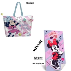 TELO MARE IN COTONE + BORSA DA SPIAGGIA ASCIUGAMANO BORSA MARE MINNIE MOUSE