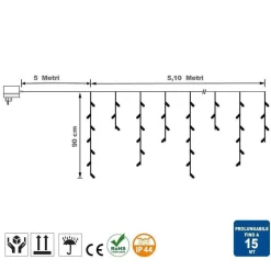 TENDA CASCATA LUMINOSA BIANCO CALDO 510X90CM ESTERNO PROLUNGABILE A 15MT 189LED