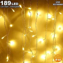 TENDA CASCATA LUMINOSA BIANCO CALDO 510X90CM ESTERNO PROLUNGABILE A 15MT 189LED