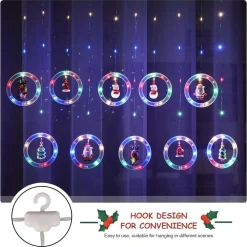 TENDA CATENA LUMINOSA 3MT USB LUCI NATALE TELECOMANDO 10 ADDOBBI NATALIZI FINESTRA