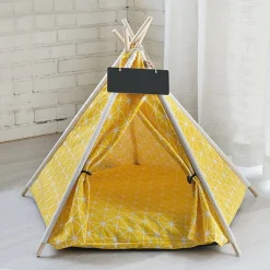 TENDA CUSCINO PIEGHEVOLE GIALLO GRANDE ANIMALI DOMESTICI GATTO CANE 50X50X70CM