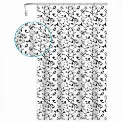 TENDA DA DOCCIA VASCA BAGNO 12 GANCI MOTIVO FLOREALE BIANCO NERO 180X200CM 87567
