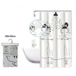 TENDA DOCCIA ANTIMUFFA COPPIA COPPIETTA IMPERMEABIL 180X180CM ANELLI BAGNO 59528