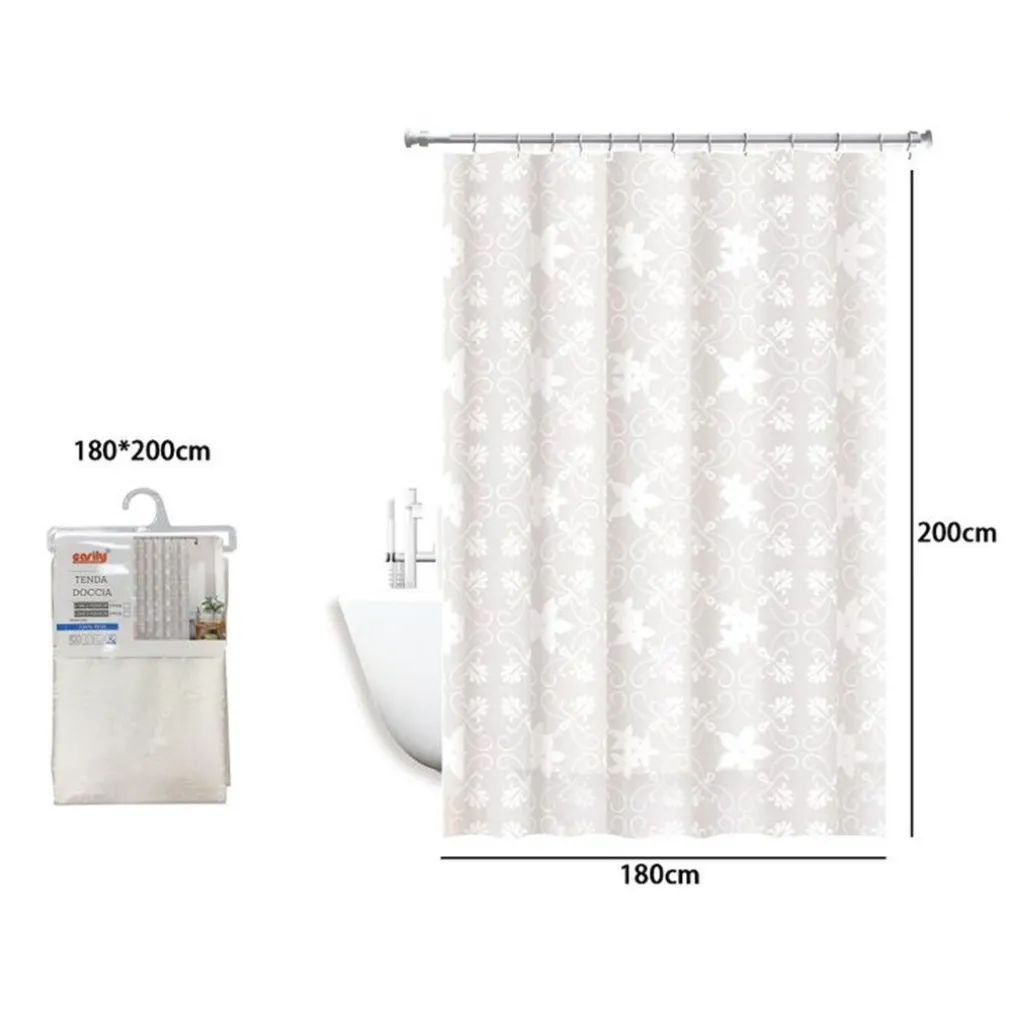 TENDA DOCCIA ANTIMUFFA IMPERMEABILE 180X200CM ANELLI BAGNO BIANCA MAIOLICA 69511