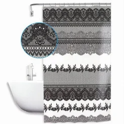 TENDA DOCCIA ANTIMUFFA IMPERMEABILE 240X200 CM CON ANELLI BAGNO PIZZO NERO 59522