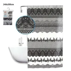 TENDA DOCCIA ANTIMUFFA IMPERMEABILE 240X200 CM CON ANELLI BAGNO PIZZO NERO 59522