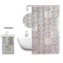 TENDA DOCCIA ANTIMUFFA IMPERMEABILE 180X180CM ANELLI BAGNO MAIOLICHE BEIGE 59529