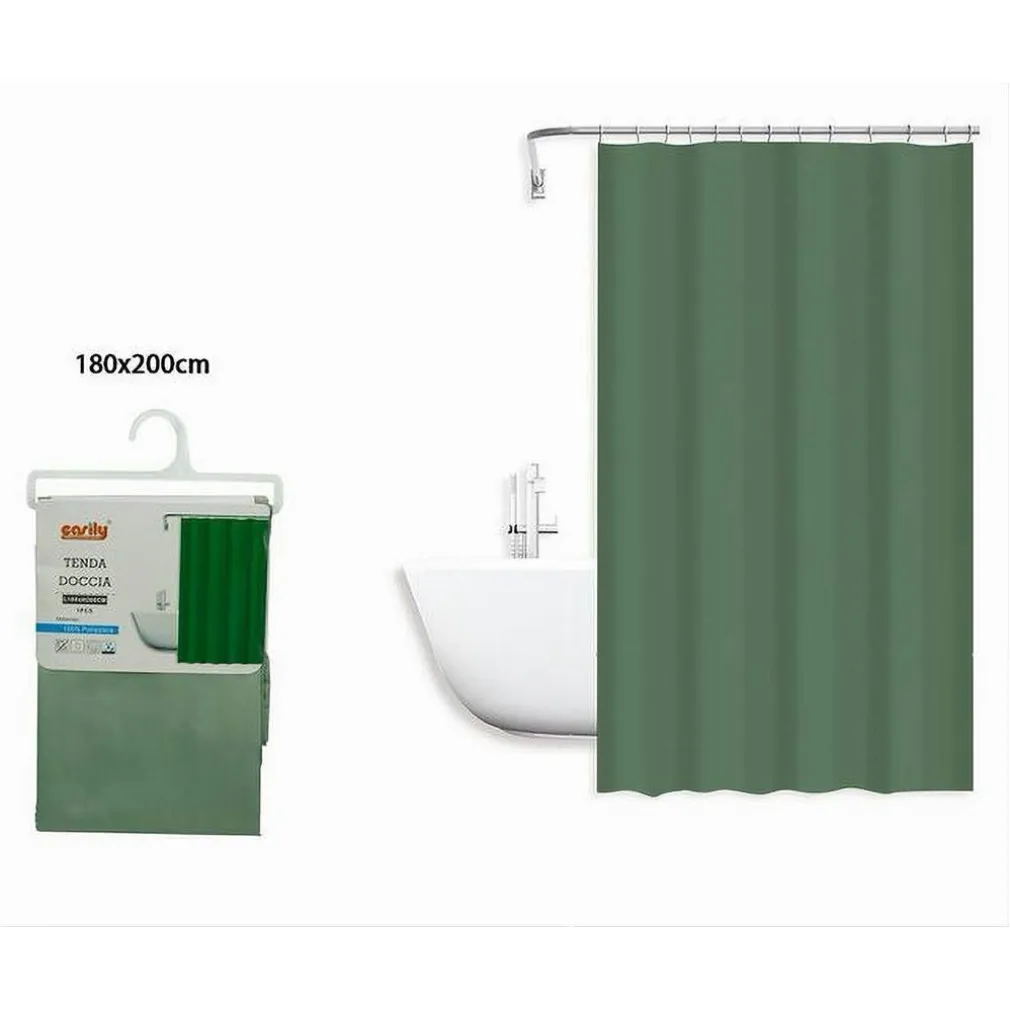 TENDA DOCCIA ANTIMUFFA IMPERMEABILE POLIESTERE 180X200CM GANCI BAGNO VERDE 79858