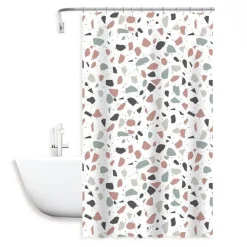 TENDA DOCCIA ANTIMUFFA IMPERMEABILE 180X200CM ANELLI BAGNO BIANCO GRANIGLIA 69833