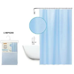 TENDA DOCCIA ANTIMUFFA IMPERMEABILE 180X200CM ANELLI AZZURRA TEXTURE ROMBI 59819