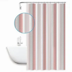 TENDA DOCCIA ANTIMUFFA IMPERMEABILE 240X200 CM CON ANELLI BAGNO 59814 RIGHE ROSA