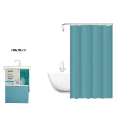 TENDA DOCCIA ANTIMUFFA IMPERMEABILE 240 X 200CM GANCI ANELLI BAGNO CELESTE 79717
