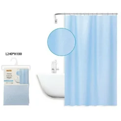 TENDA DOCCIA ANTIMUFFA IMPERMEABILE 240X180CM ANELLI AZZURRA TEXTURE ROMBI 59820