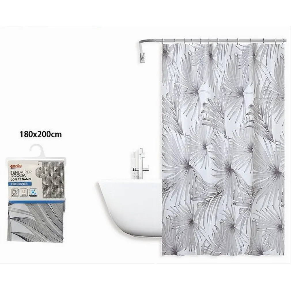 TENDA DOCCIA ANTIMUFFA IMPERMEABILE 180X200CM CON 12 ANELLI BAGNO TROPICALE 87076