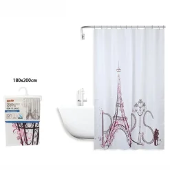 TENDA DOCCIA ANTIMUFFA IMPERMEABILE 180X200CM CON ANELLI BAGNO SCRITTA PARIS 87048
