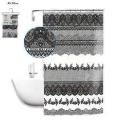 TENDA DOCCIA ANTIMUFFA IMPERMEABILE 180X200 CM CON ANELLI BAGNO PIZZO NERO 59521