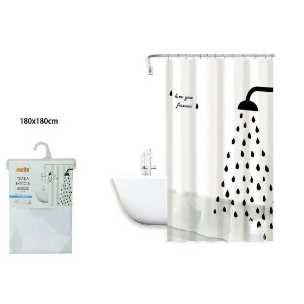 TENDA DOCCIA ANTIMUFFA LOVE YOU FOREVER IMPERMEABIL 180X180CM ANELLI BAGNO 79217