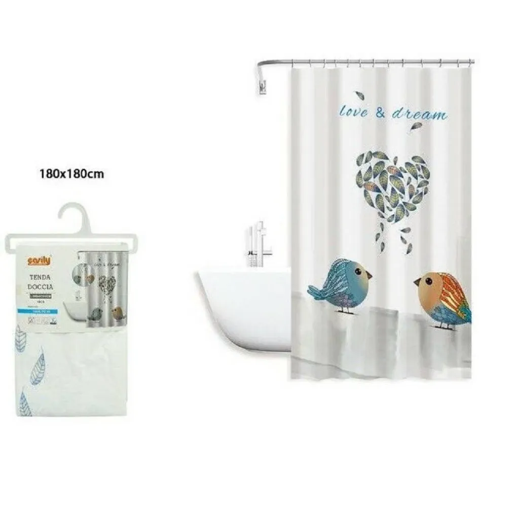 TENDA DOCCIA ANTIMUFFA LOVE DREAM IMPERMEABILE 180X180 CM CON ANELLI BAGNO 79216