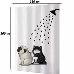 TENDA DOCCIA IMPERMEABILE 180X200 CM CON 12 ANELLI VASCA BAGNO CANE GATTO 87093