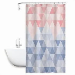 TENDA DOCCIA IMPERMEABILE BAGNO 12 ANELLI PEVA 180X200CM TRIANGOLO ROSA BLU 79220