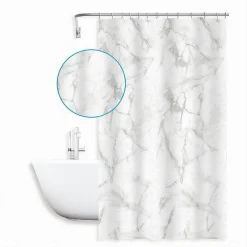 TENDA DOCCIA VASCA BAGNO IMPERMEABILE MARMO BIANCO 240X200CM CON 12 ANELLI 87594