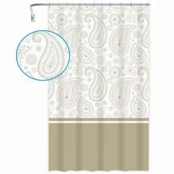 TENDA DOCCIA VASCA BAGNO 12 ANELLI 180 X 200CM MOTIVO PAISLEY ETNICO BEIGE 87583
