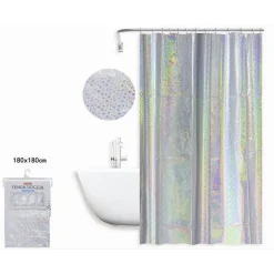 TENDA DOCCIA VASCA BAGNO EFFETTO PAILLETTATO IRIDESCENTE 12 GANCI 180X180CM 87189