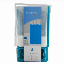 TENDA DOCCIA VASCA BAGNO PEVA CON 12 GANCI 180 X 200CM TRASPARENTE CELESTE 69494