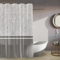 TENDA DOCCIA VASCA BAGNO 12 ANELLI 240X200CM MOTIVO PAISLEY ETNICO GRIGIO 87582