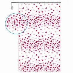 TENDA DOCCIA VASCA BAGNO 12 GANCI IMPERMEABILE CUORI ROSSI ROSA 180X200 CM 87561