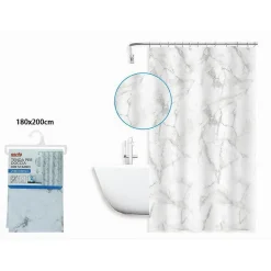 TENDA DOCCIA VASCA BAGNO IMPERMEABILE MARMO BIANCO 180X200CM CON 12 ANELLI 87593