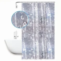 TENDA DOCCIA VASCA BAGNO IMPERMEABILE 12 GANCI EFFETTO 2D CUORI 240X200 CM 59810