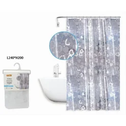 TENDA DOCCIA VASCA BAGNO IMPERMEABILE 12 GANCI EFFETTO 2D CUORI 240X200 CM 59810