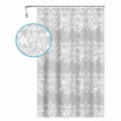 TENDA DOCCIA VASCA BAGNO 180X200CM IMPERMEABILE CON 12 ANELLI FIORE BIANCO 87579