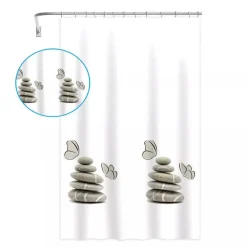 TENDA DOCCIA VASCA BAGNO IMPERMEABILE DECORATA SASSI SHABBY CHIC 180X200CM 87565
