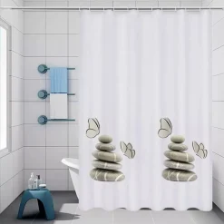 TENDA DOCCIA VASCA BAGNO IMPERMEABILE DECORATA SASSI SHABBY CHIC 180X200CM 87565