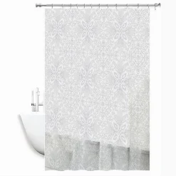 TENDA DOCCIA VASCA BIANCA IMPERMEABILE PVC 180 X 200CM DECORATA CON FOGLIE 69513