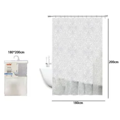 TENDA DOCCIA VASCA BIANCA IMPERMEABILE PVC 180 X 200CM DECORATA CON FOGLIE 69513