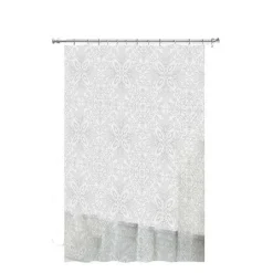 TENDA DOCCIA VASCA BIANCA IMPERMEABILE PVC 180 X 200CM DECORATA CON FOGLIE 69513