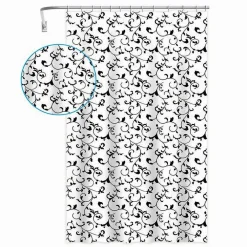 TENDA DOCCIA VASCA DA BAGNO 12 GANCI MOTIVO FLOREALE BIANCO NERO 240X200CM 87568