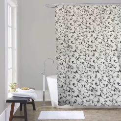TENDA DOCCIA VASCA DA BAGNO 12 GANCI MOTIVO FLOREALE BIANCO NERO 240X200CM 87568