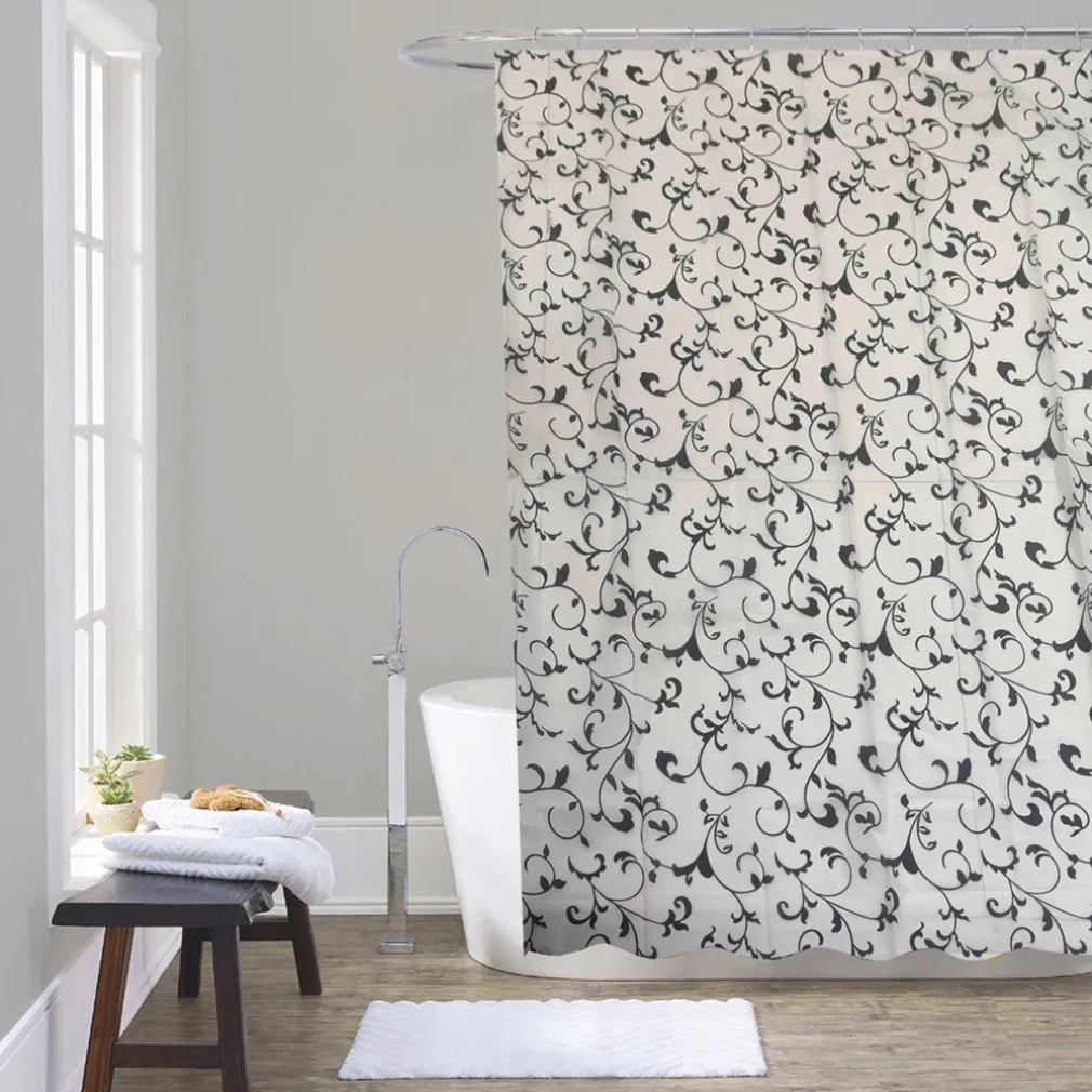 TENDA DOCCIA VASCA DA BAGNO 12 GANCI MOTIVO FLOREALE BIANCO NERO 240X200CM 87568