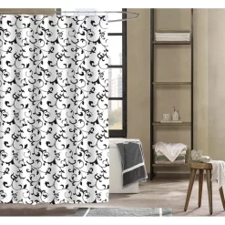 TENDA DOCCIA VASCA DA BAGNO 12 GANCI MOTIVO FLOREALE BIANCO NERO 240X200CM 87568